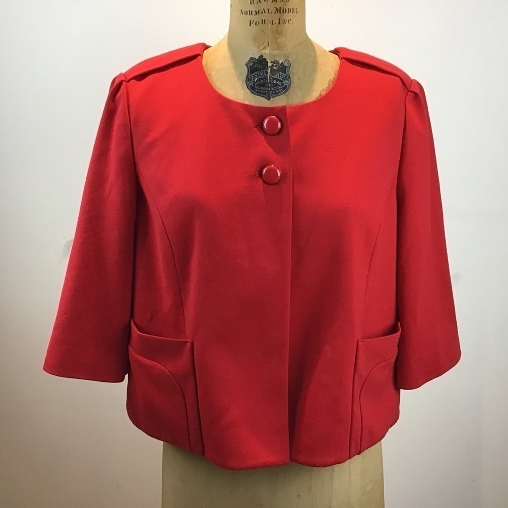 Vintage Ann Taylor Loft red, cropped, swing, 3/4 sleeve, line d jacket. Size 12